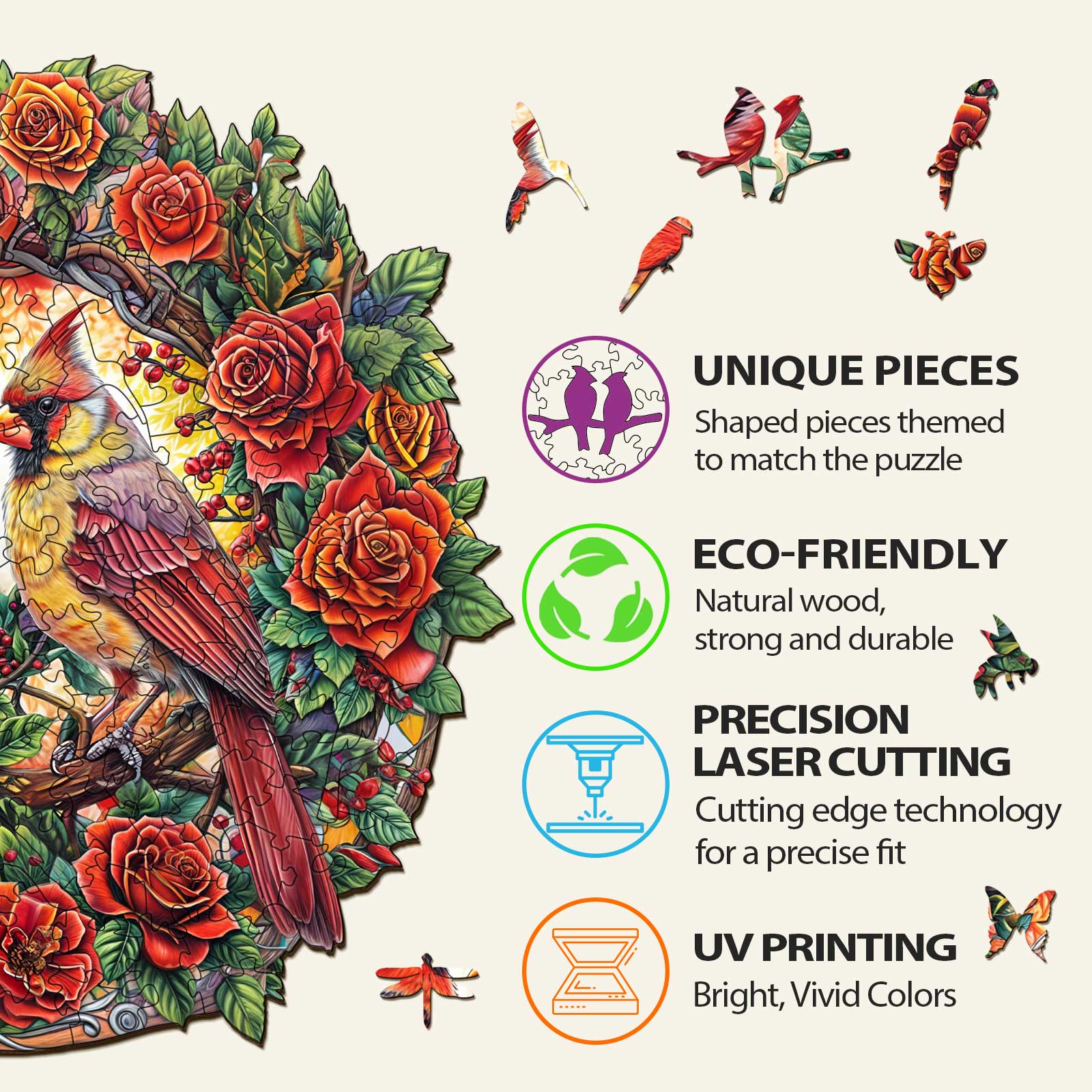 Rose Cardinal Wooden Jigsaw Puzzle
