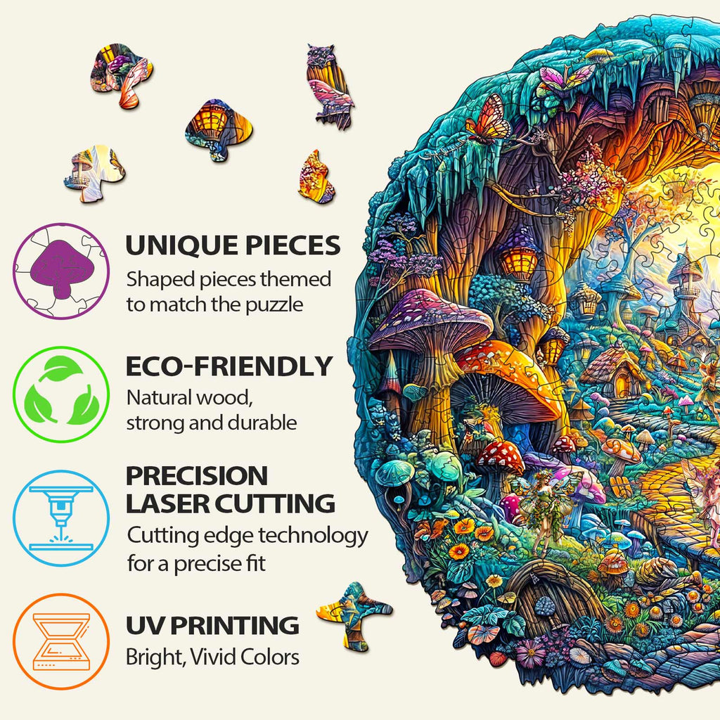 3D Mushroom Village Wooden Jigsaw Puzzle