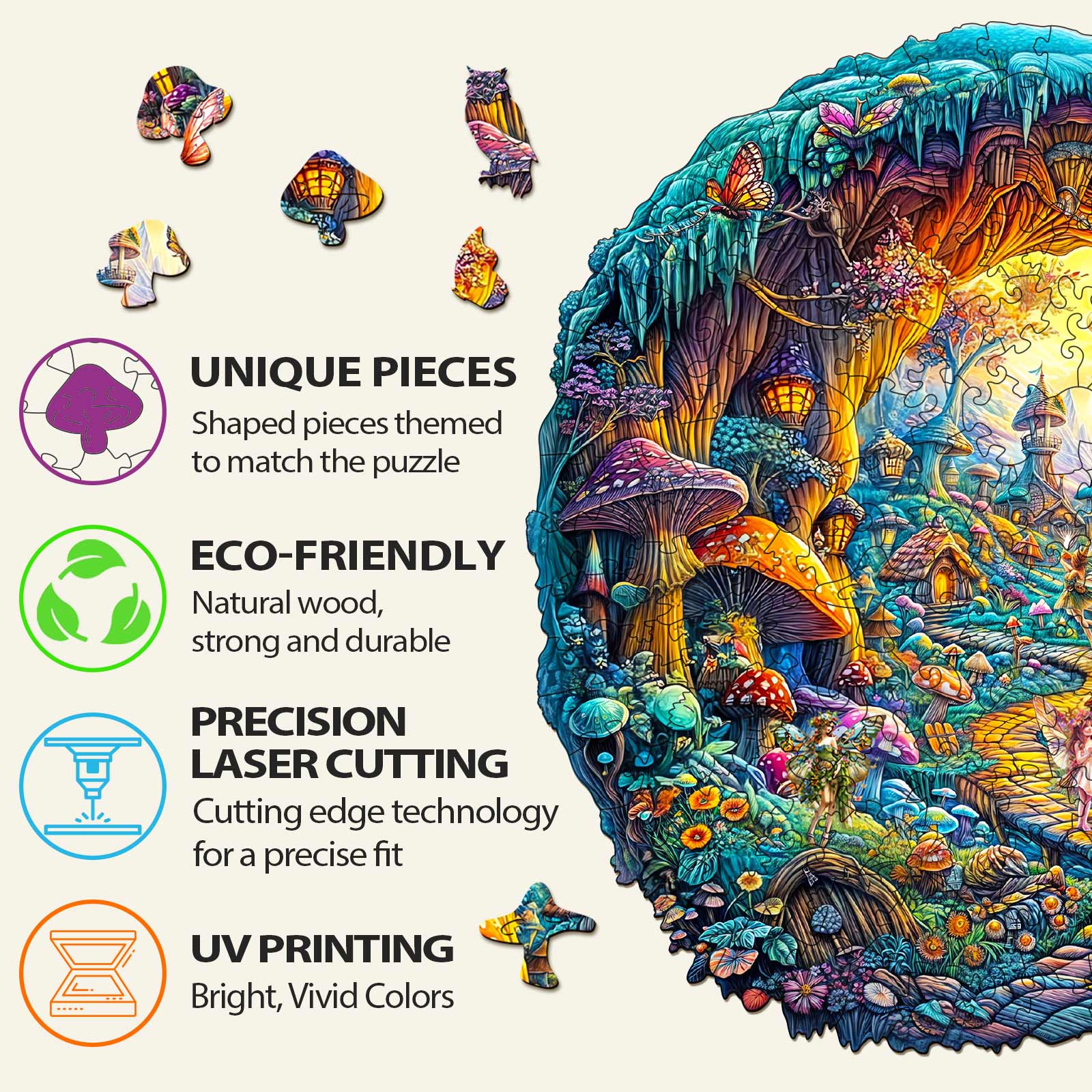 3D Mushroom Village Wooden Jigsaw Puzzle