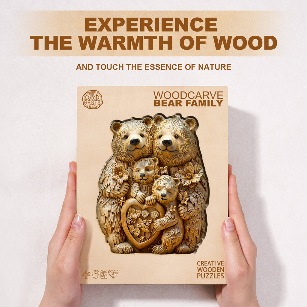 Woodcarve bear family Wooden Jigsaw Puzzle