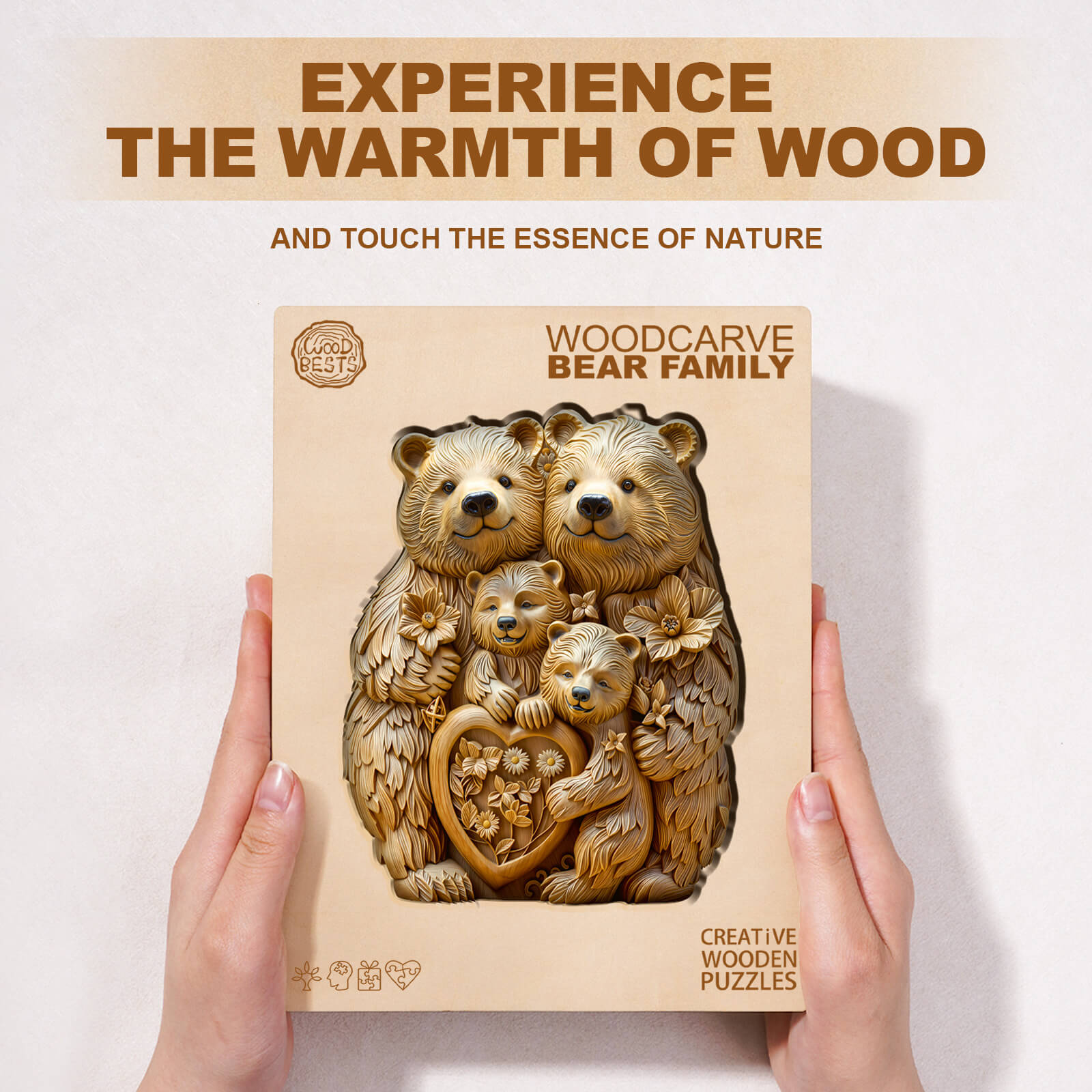 Woodcarve bear family Wooden Jigsaw Puzzle