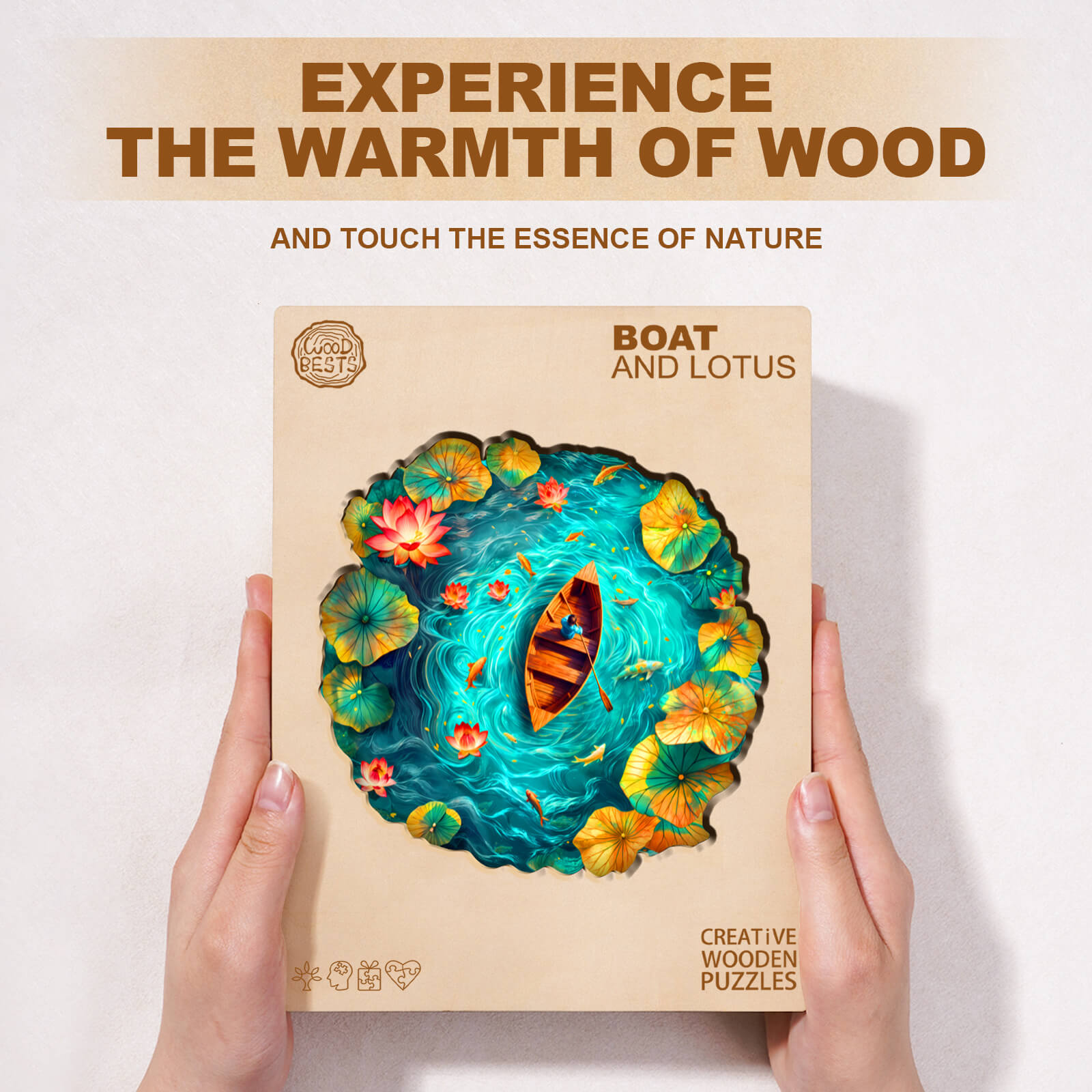 Boat and Lotus Wooden Jigsaw Puzzle