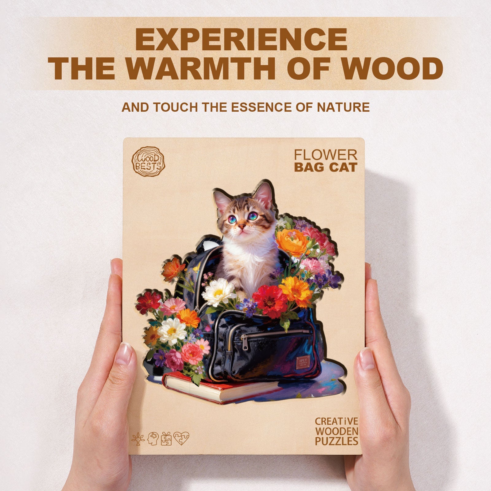 Flower Bag Cat Wooden Jigsaw Puzzle