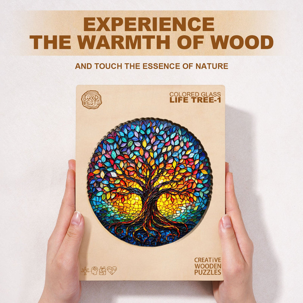 Colored glass life tree-1 Wooden Jigsaw Puzzle