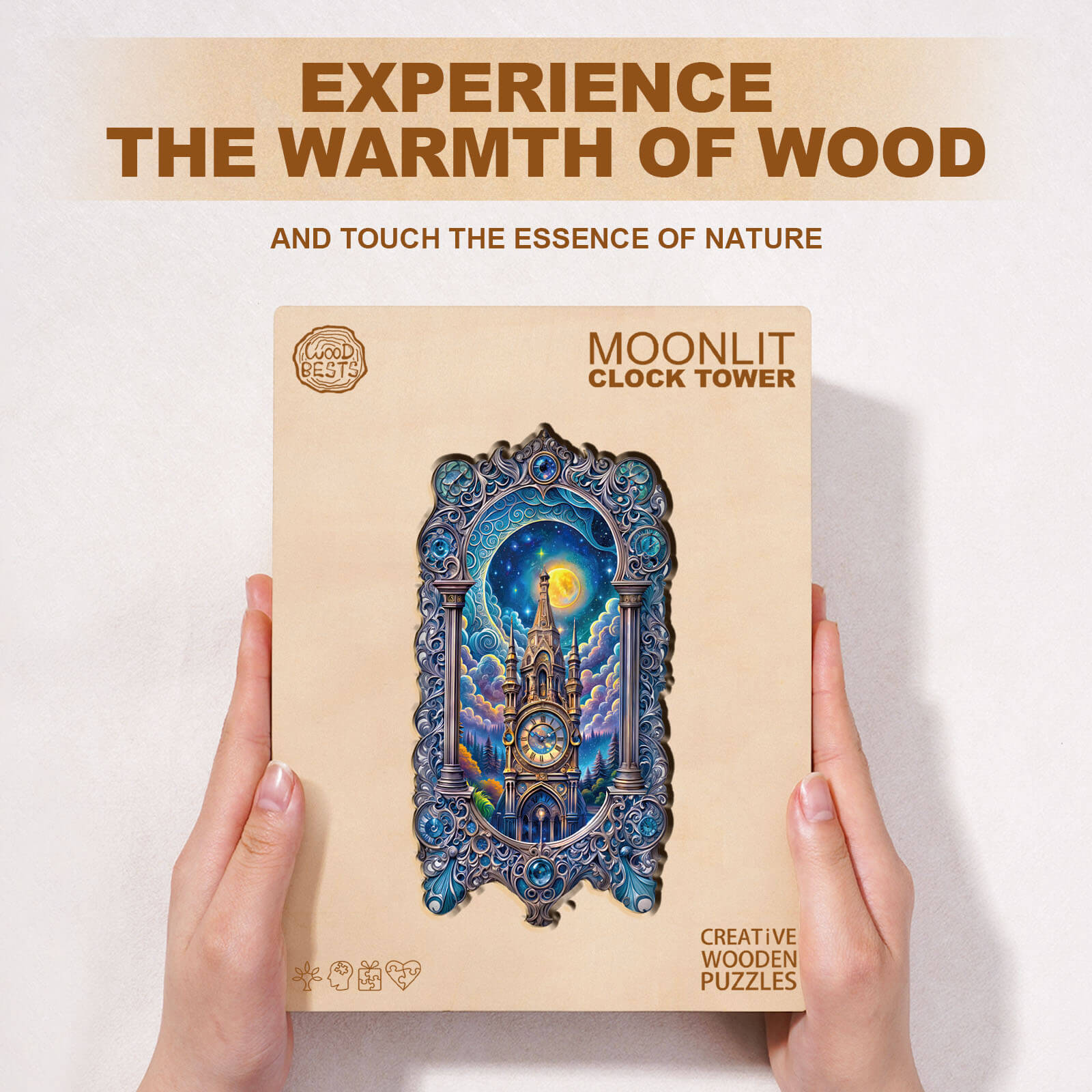 Moonlit clock tower Wooden Jigsaw Puzzle