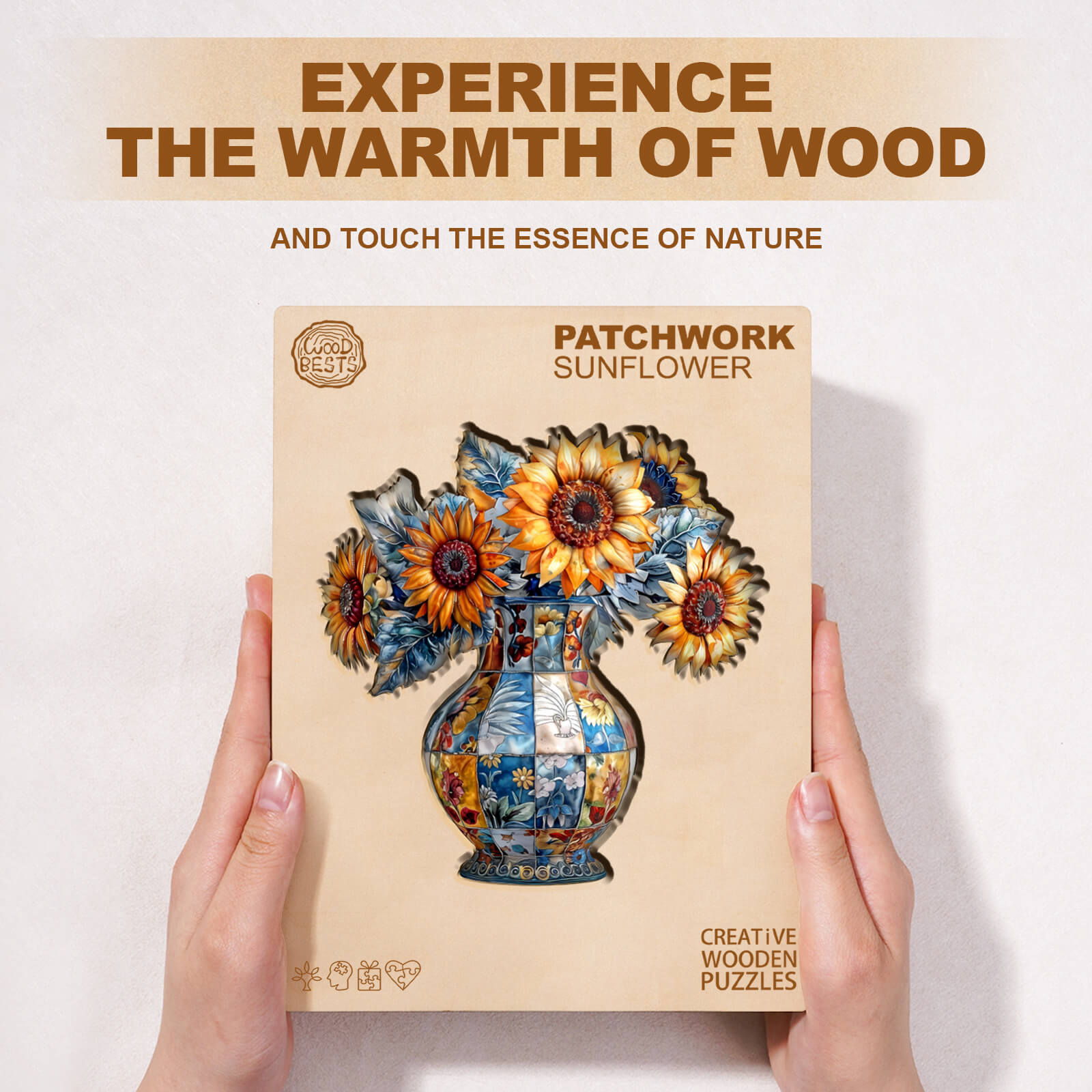 patchwork sunflower Wooden Jigsaw Puzzle