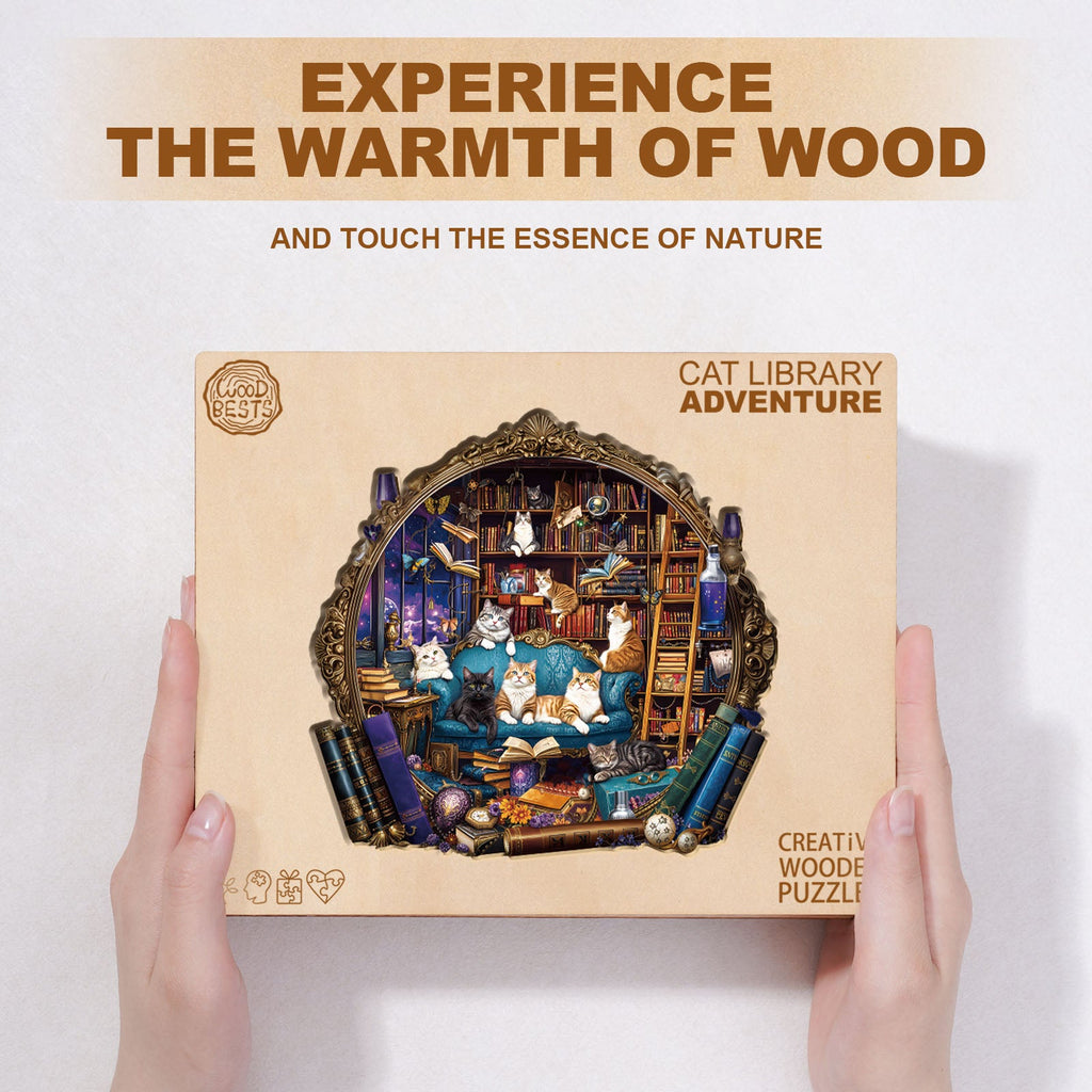 Cat Library Adventure Wooden Jigsaw Puzzle