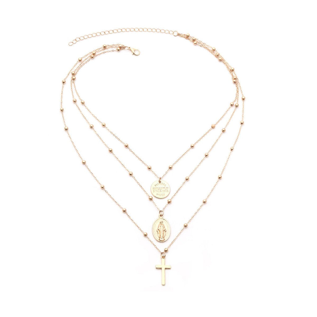 3-1 LAYERED CROSS NECKLACE