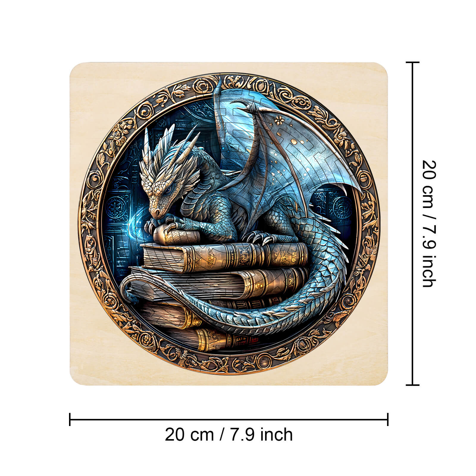 Maze Puzzles—Ancient protector featuring a detailed dragon resting on books, perfect for jigsaw puzzle enthusiasts.