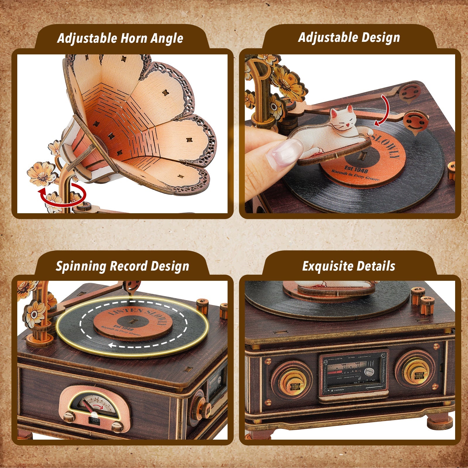 Nostalgic Cats – DIY Wooden Music Box, 3D Puzzle Craft Kit