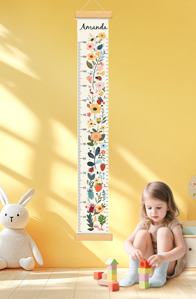 Personalized Floral Garden Hanging Canvas Height Ruler