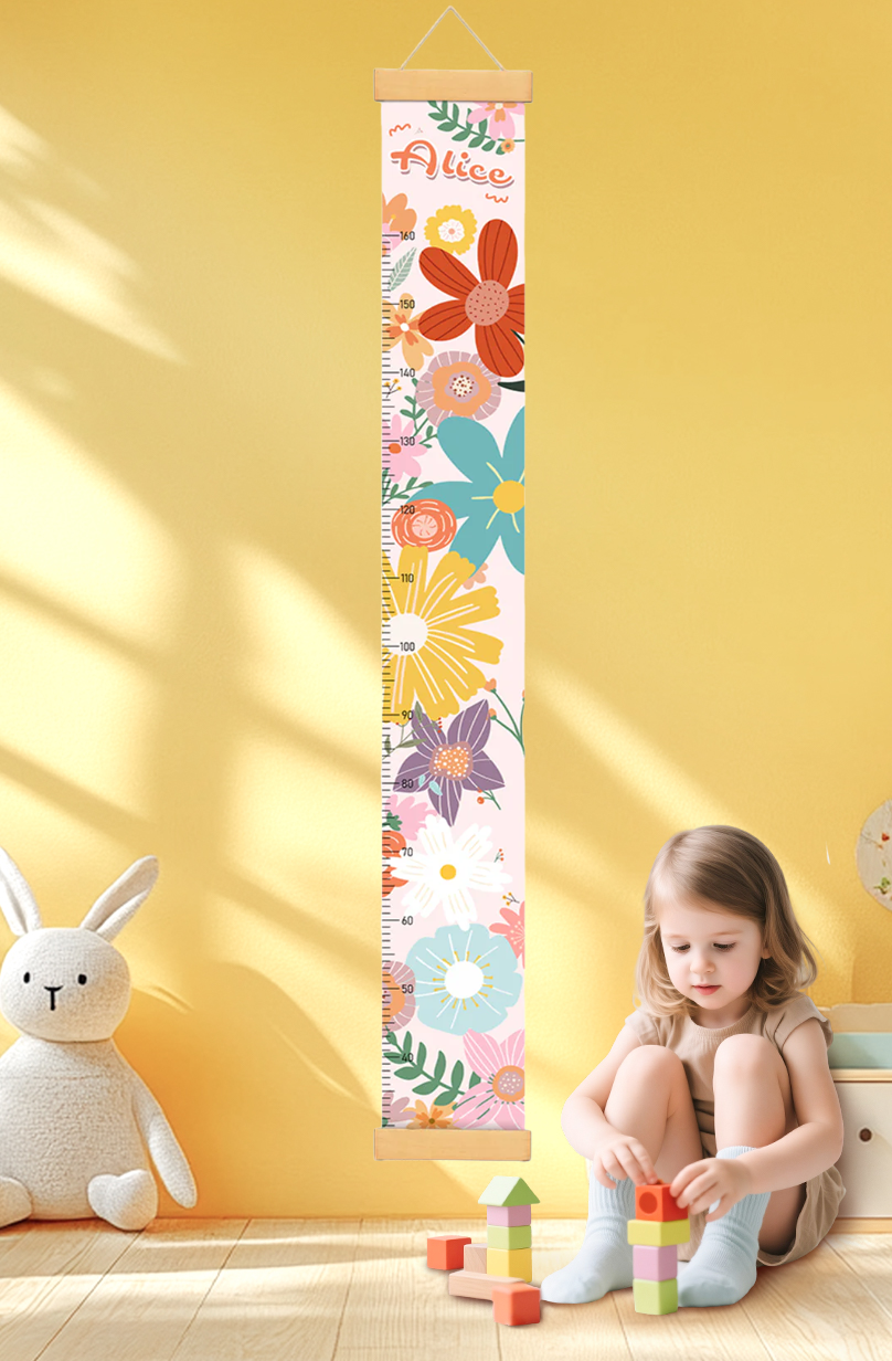 Personalized Flowers Hanging Canvas Height Ruler