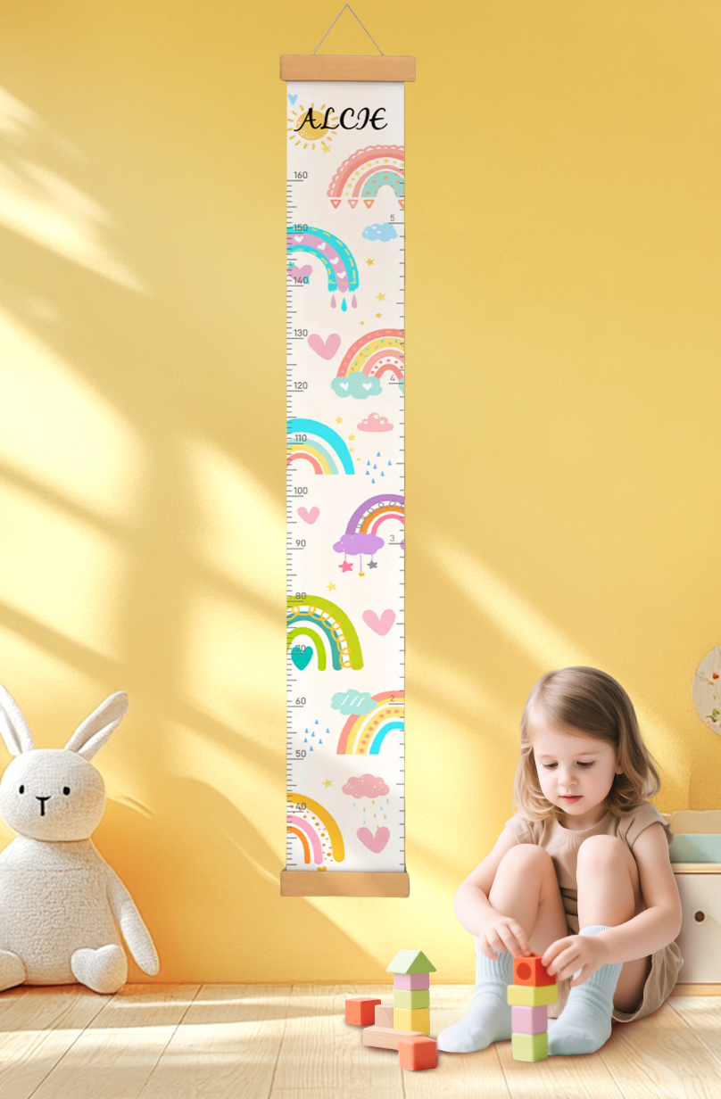 Personalized Sunshine and Rainbow Hanging Canvas Height Ruler