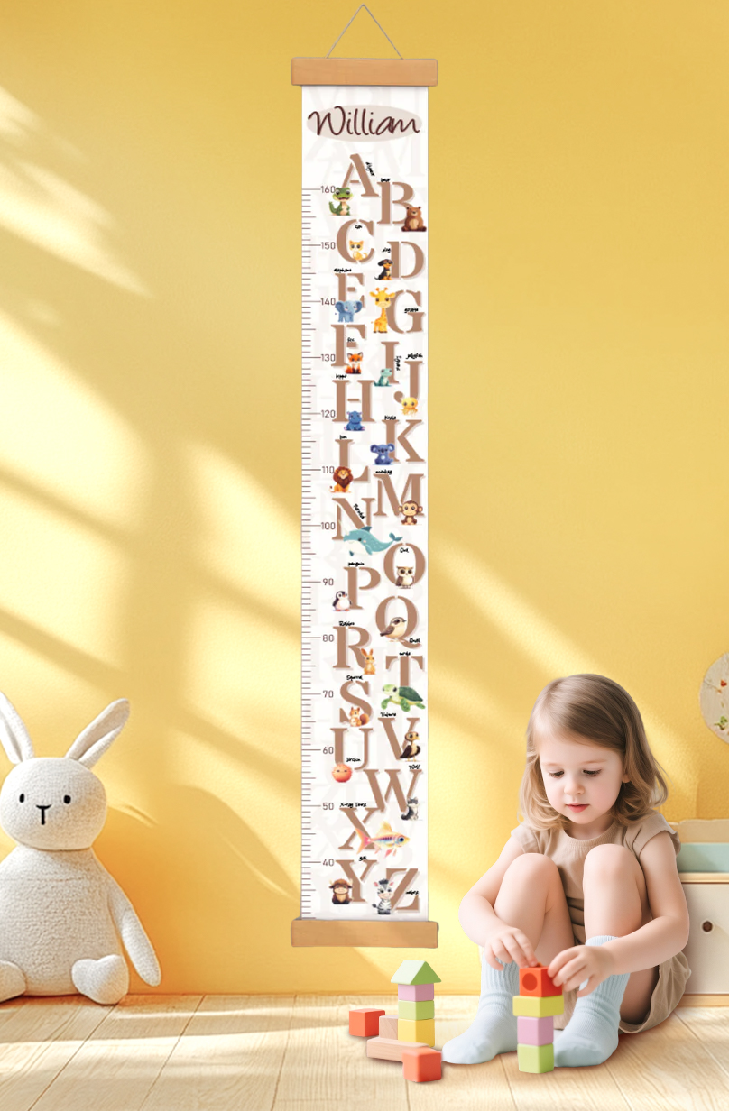 Personalized Animal Letter Hanging Canvas Height Ruler