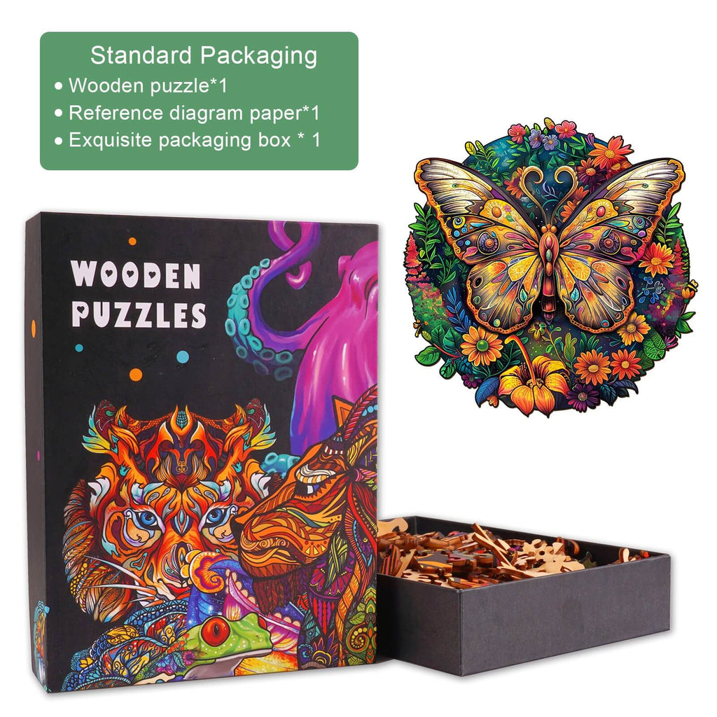 Ancient Butterfly-2 wooden jigsaw puzzle in exquisite packaging, designed for focus and cognitive challenge.