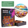 Ocean and Shells-1 wooden jigsaw puzzle in colorful packaging with a beach scene illustration.