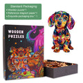 Colorful Dachshund-1 wooden jigsaw puzzle in an elegant box, featuring vibrant art and puzzle pieces for mind games.