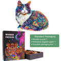 Lazy Cat wooden jigsaw puzzle featuring vibrant colors and intricate designs, packaged for engagement and fun.