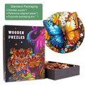Colorful Yin Yang Butterfly wooden jigsaw puzzle in exquisite packaging, perfect for enhancing focus and cognitive skills.