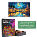 Stained Glass Starry Night-2 wooden jigsaw puzzle in a decorative box with packaging and reference diagram.
