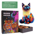 Siamese Cat-3 wooden jigsaw puzzle in colorful design with box and reference paper, ideal for mind games and focus.