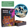 3D Dolphin-2 Wooden Jigsaw Puzzle in ornate packaging, featuring colorful design and dolphin wave detail.