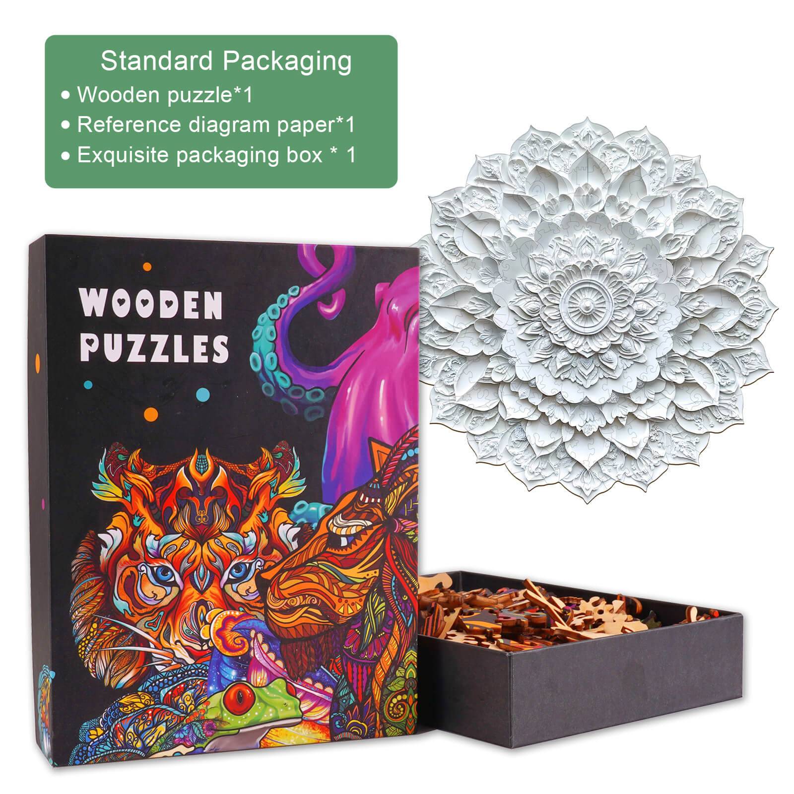3D Paper Mandala-1 Wooden Jigsaw Puzzle with colorful box and white mandala design for focus and fun.