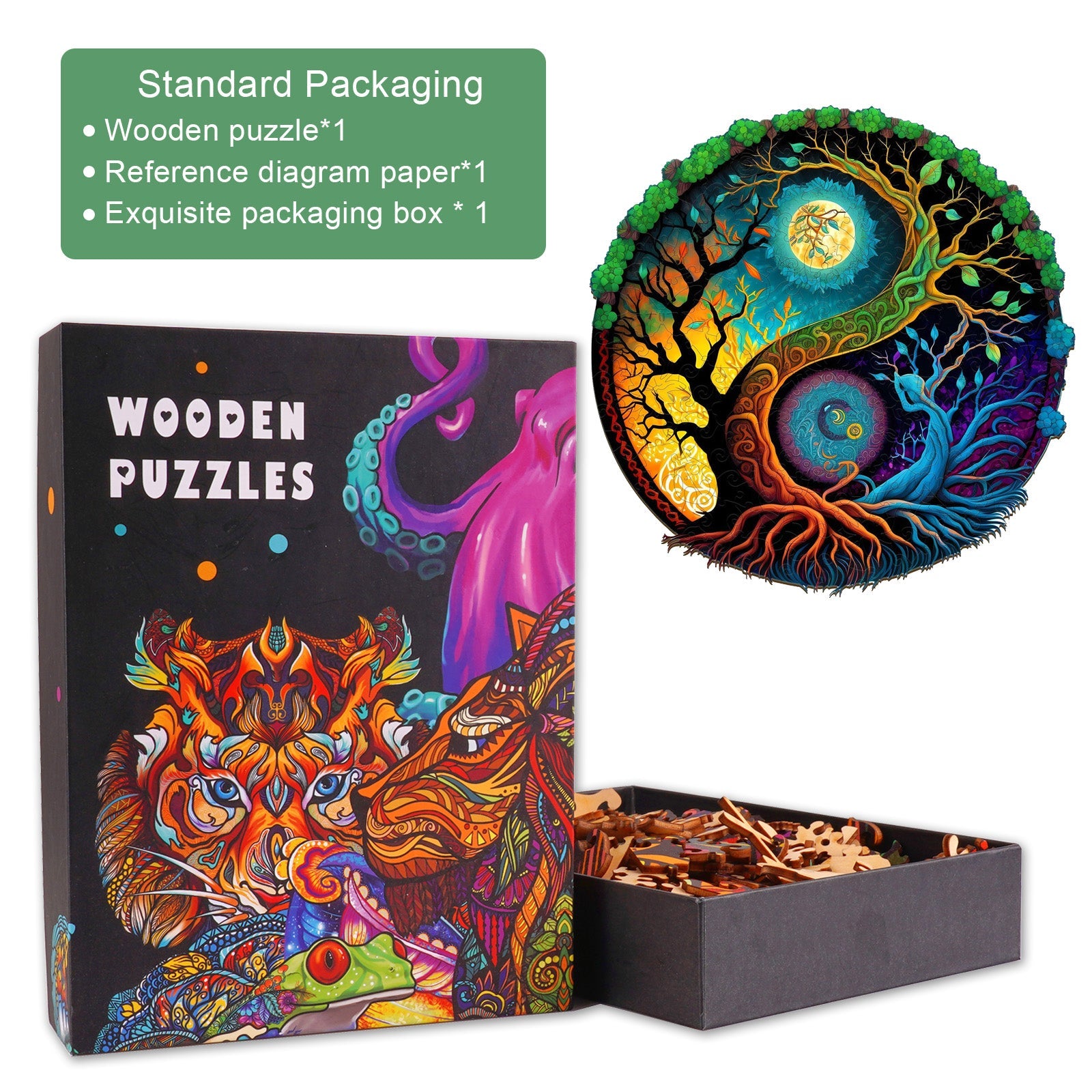 Yin Yang & Tree of Life - 3 Wooden Jigsaw Puzzle