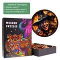 3D Halloween Witch wooden jigsaw puzzle with vibrant packaging and intricate witch design, perfect for brain games and focus.