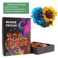 Yin Yang Sunflower wooden jigsaw puzzle packaging with colorful design and intricate pieces for mindful play.
