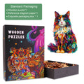 Colorful Ragdoll Cat wooden jigsaw puzzle in elegant packaging with vibrant design and puzzle pieces.
