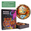 3D New York Autumn wooden jigsaw puzzle in a decorative box with vibrant artwork and pieces showcasing the Statue of Liberty.