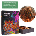 Fierce Tiger Wooden Jigsaw Puzzle box and pieces, showcasing vibrant artwork and mind-enhancing puzzle experience.