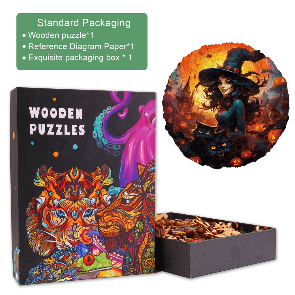 Witches and Cats Wooden Jigsaw Puzzle