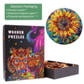 Stained Glass Sunflower Wooden Jigsaw Puzzle in standard packaging, showcasing intricate design and colorful pieces.