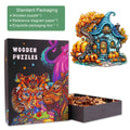 Pumpkin House-1 wooden jigsaw puzzle in a decorative box featuring vibrant artwork and puzzle pieces.