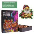 Merry Christmas-2 Wooden Jigsaw Puzzle in a colorful box with pieces, designed for brain engagement and focus.