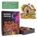 Autumn Farm Wooden Jigsaw Puzzle featuring vibrant artwork, wooden pieces, and exquisite packaging box.