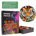 3D Tiger Wooden Puzzle with vibrant artwork, standard packaging includes reference paper and exquisitely designed box.