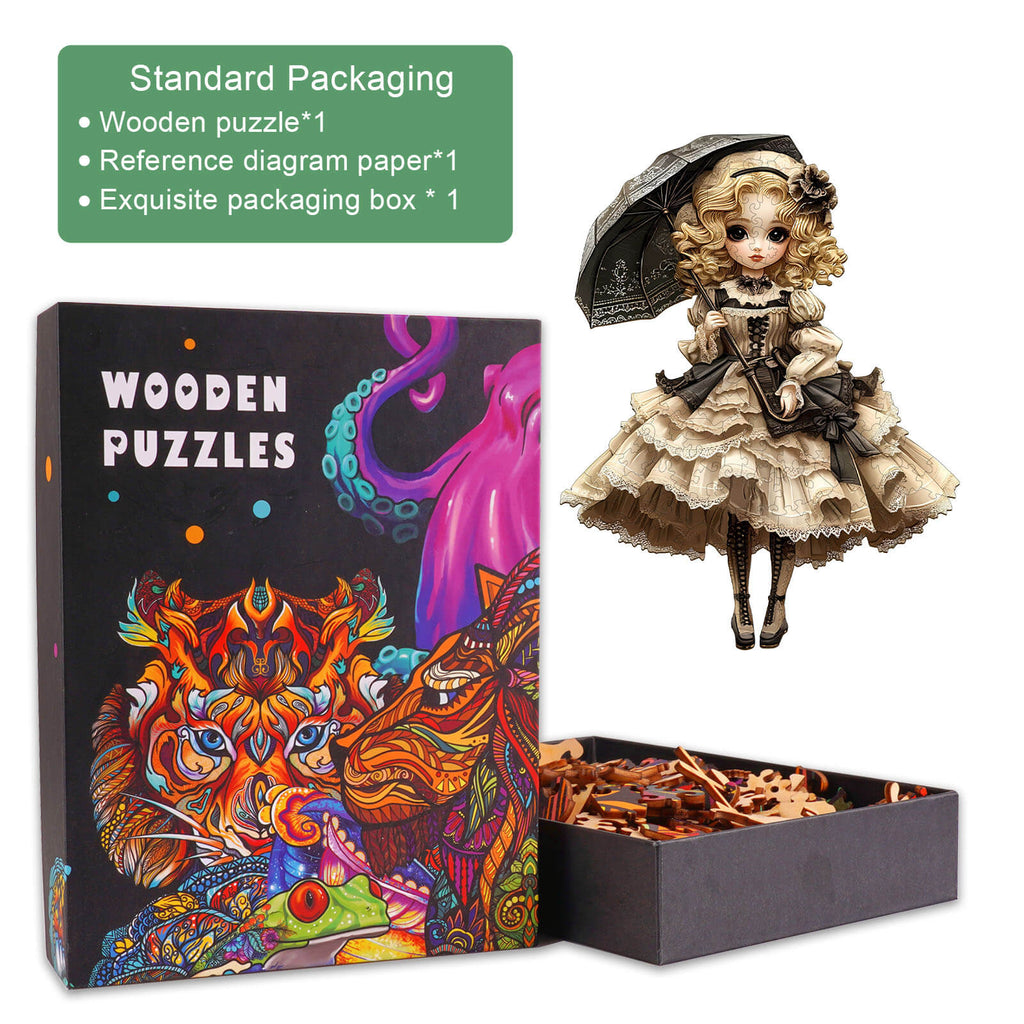 Victorian Doll-1 wooden jigsaw puzzle with colorful packaging, includes reference diagram and exquisite box.