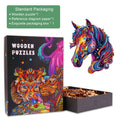 Colorful horse wooden jigsaw puzzle with vibrant box design and premium packaging, ideal for brain exercises and focus.