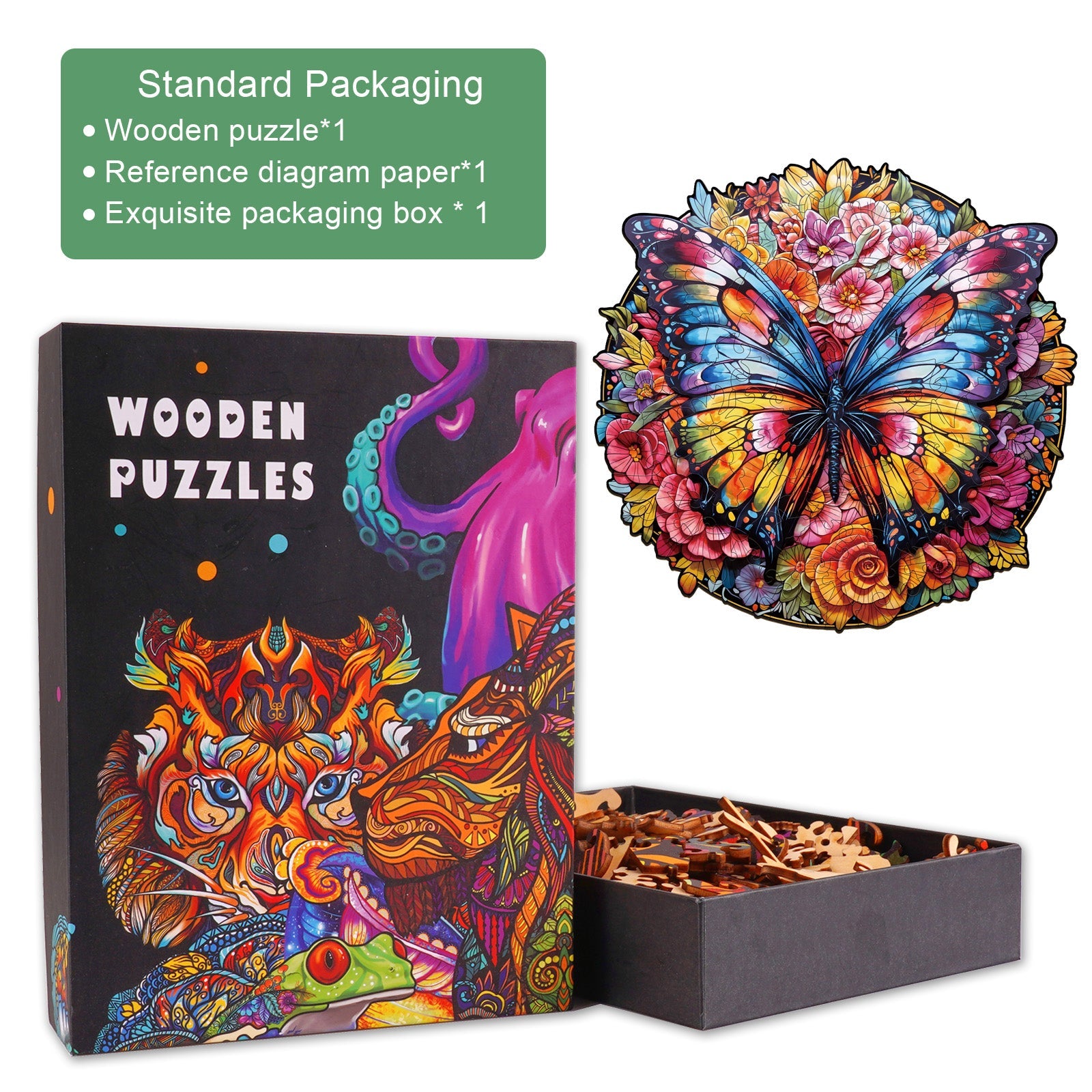 Butterfly And Flowers Wooden Jigsaw Puzzle