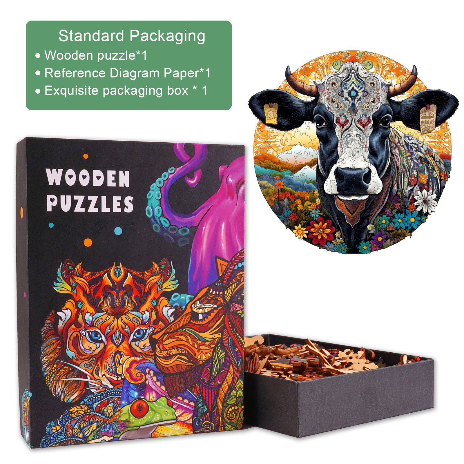 Leisurely Cow Wooden Jigsaw Puzzle