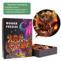 Mechanical Phoenix wooden jigsaw puzzle in packaging with reference diagram, showcasing intricate design and premium box.
