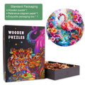 Charming Flamingo Wooden Jigsaw Puzzle with vibrant art, wooden pieces, and exquisite packaging for puzzle enthusiasts.