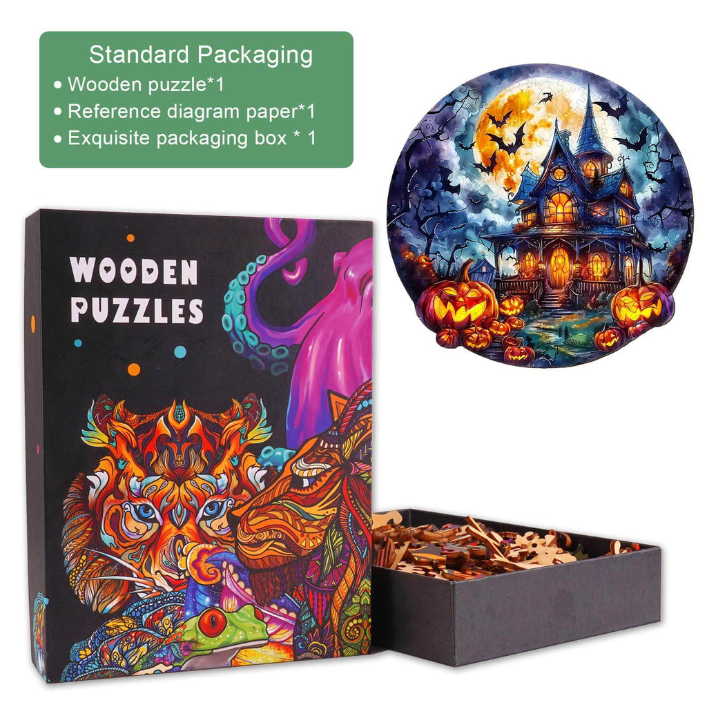 Halloween Pumpkin-2 wooden jigsaw puzzle in colorful packaging with spooky design and figurines.