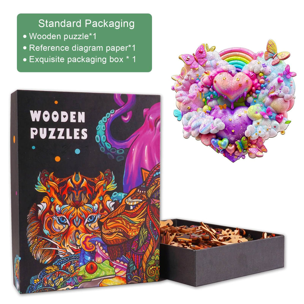 Rainbow Cloud Wooden Jigsaw Puzzle in a beautifully designed box, perfect for enhancing focus and mental skills.