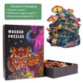 Colorful Dreamy Mushroom wooden jigsaw puzzle with intricate design and packaging, perfect for mind games and focus.