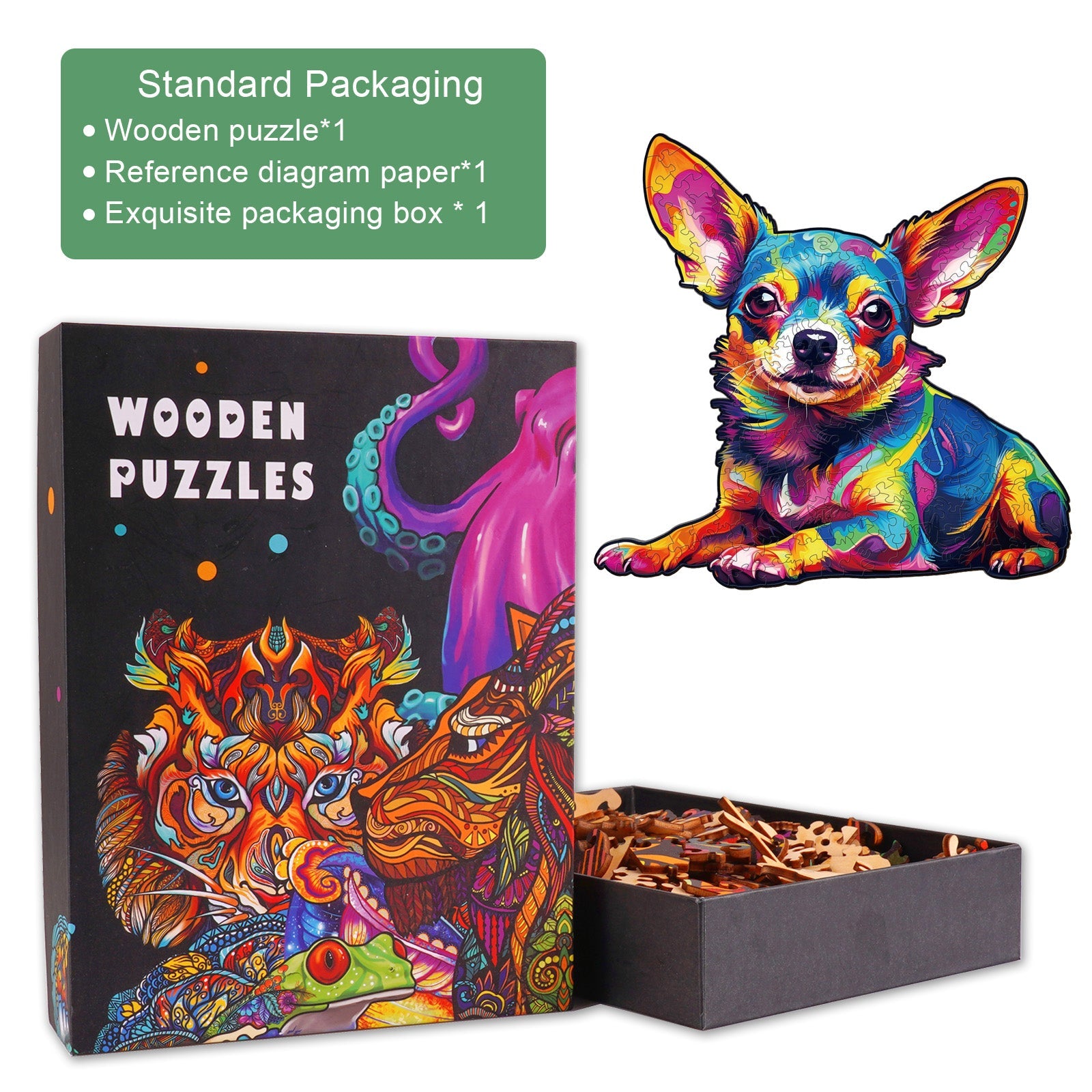 Colorful Chihuahua Wooden Jigsaw Puzzle