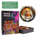 Colorful packaging of 3D Cave Squirrel wooden jigsaw puzzle with puzzle pieces and reference diagram.